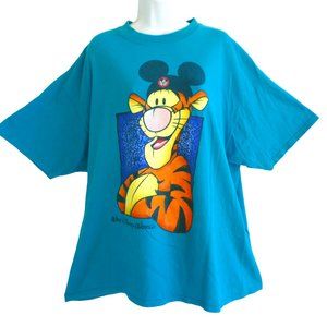Walt Disney World USA Vintage 90s Tigger Wearing Mickey Ears Teal Blue T-Shirt